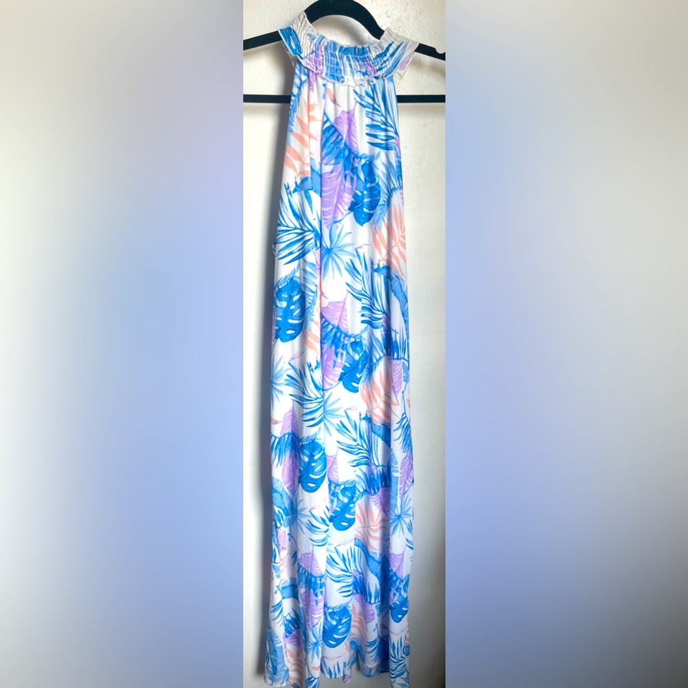 Never worn! Pink Lily halter maxi tropical dress, size large
